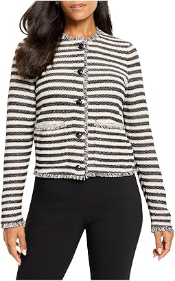 Petite Striped Fringe Mix Femme Knit Jacket