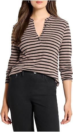 Petite Striped Long Sleeve Henley Tee