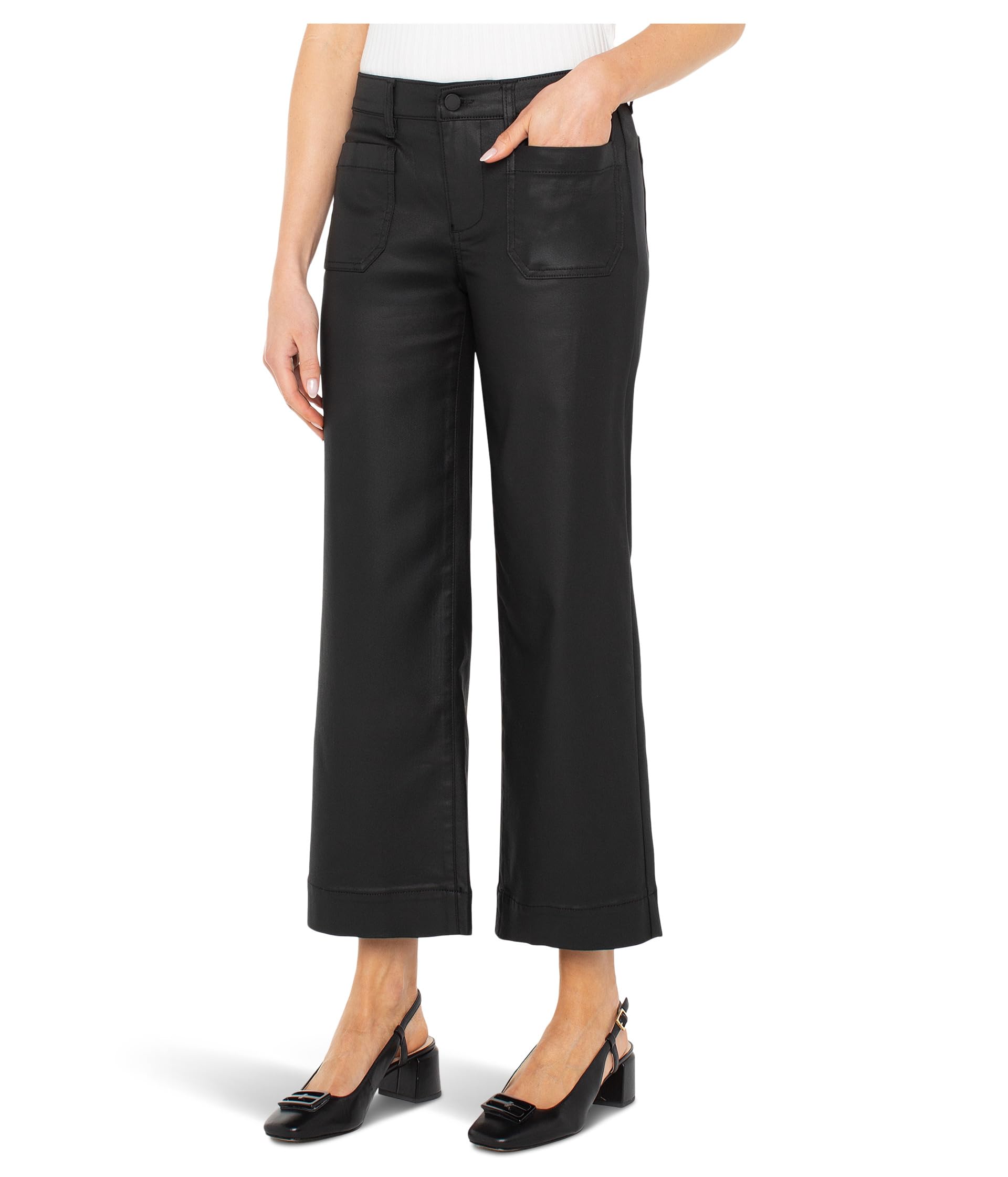 Брюки Liverpool Los Angeles Crop Mid-rise Wide Leg с накладными карманами, 27" Inseam
