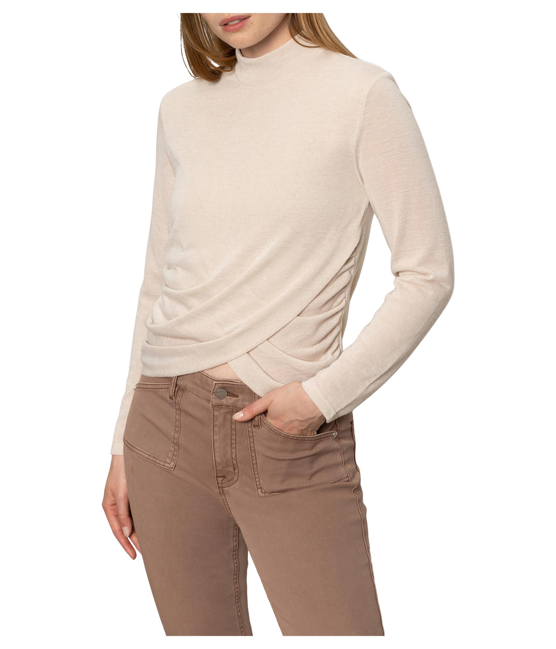 Long Sleeve Draped Mock Neck