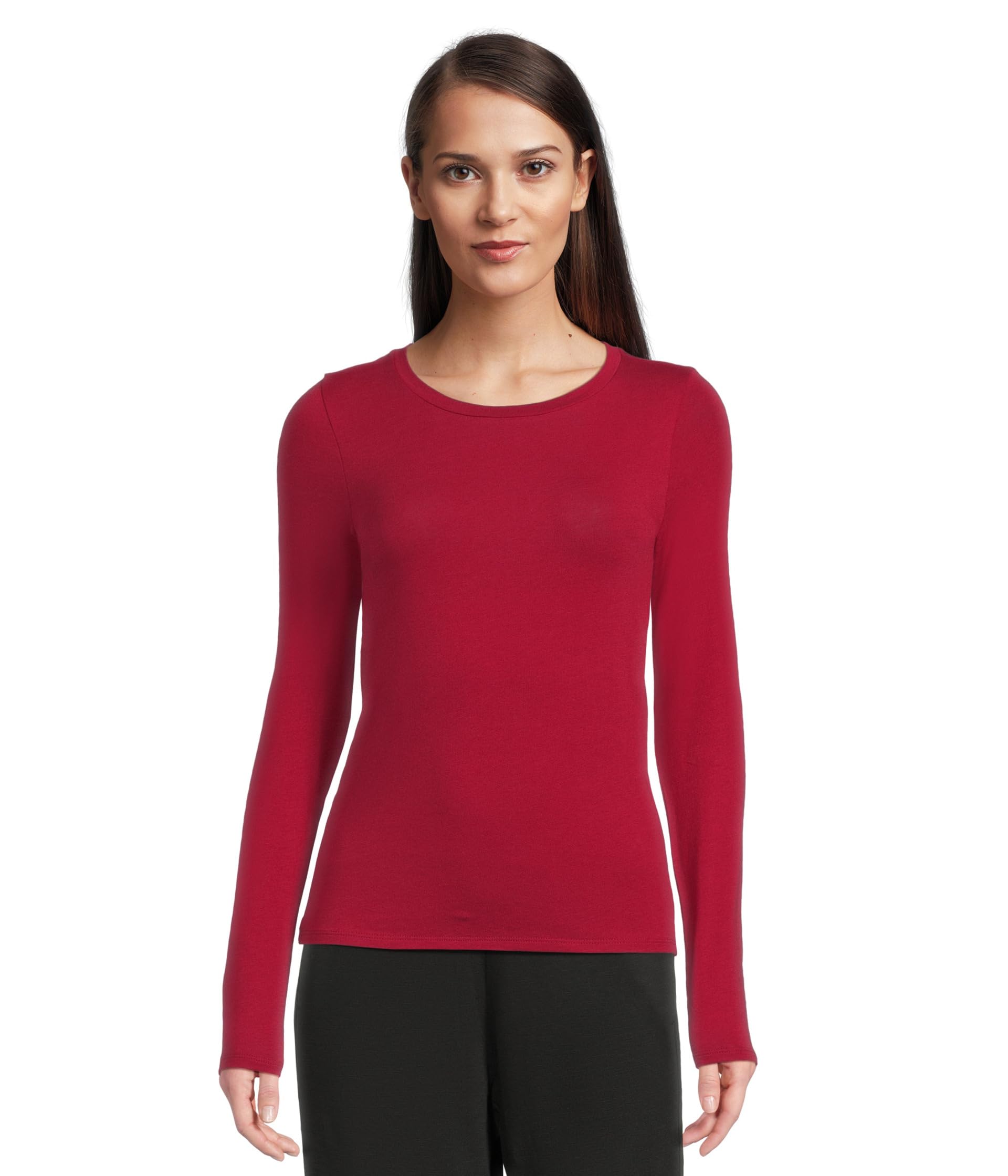 Sheer Knit Round Neck Slim Long Sleeve Tee