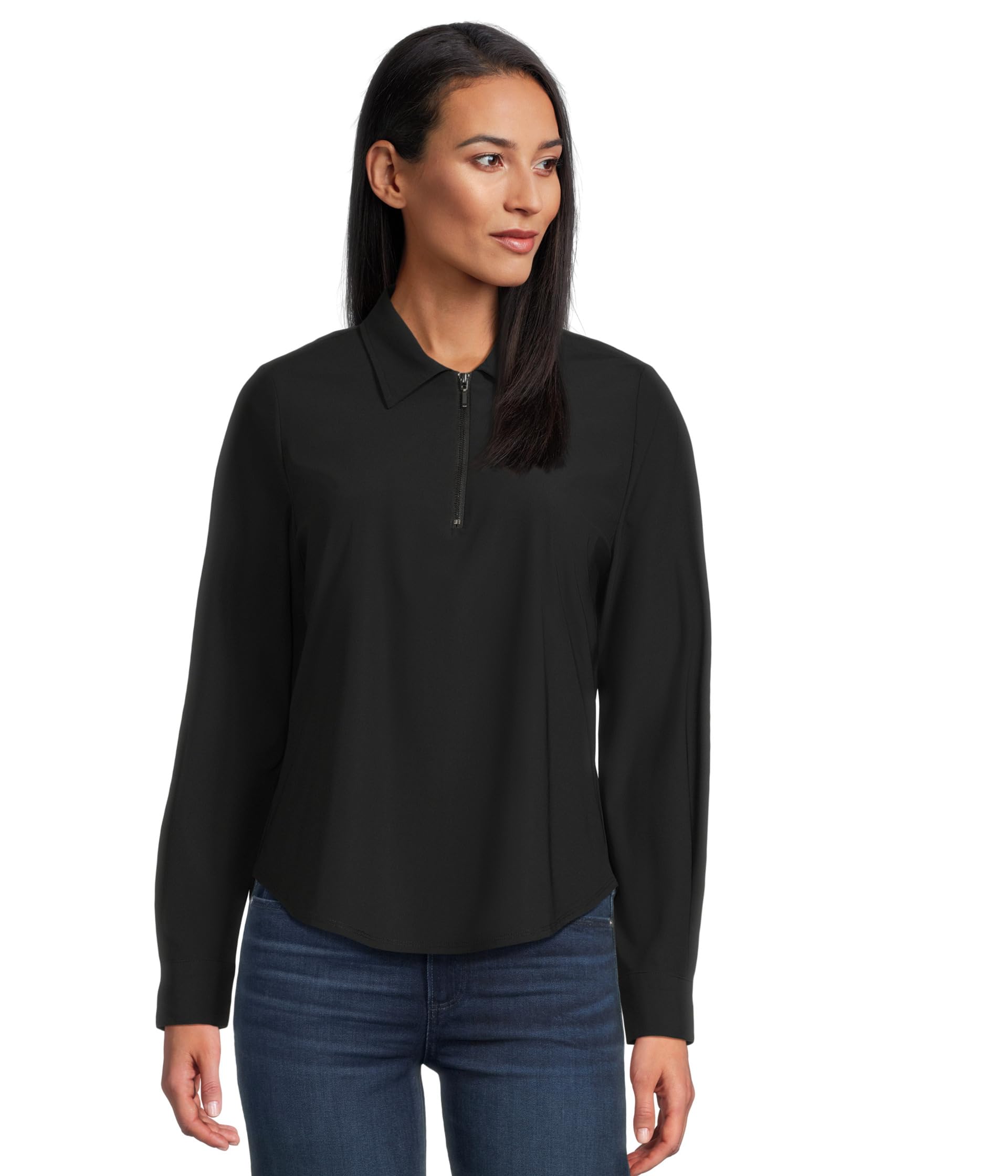 Long Sleeve Collared Zip Front Knit Shirt