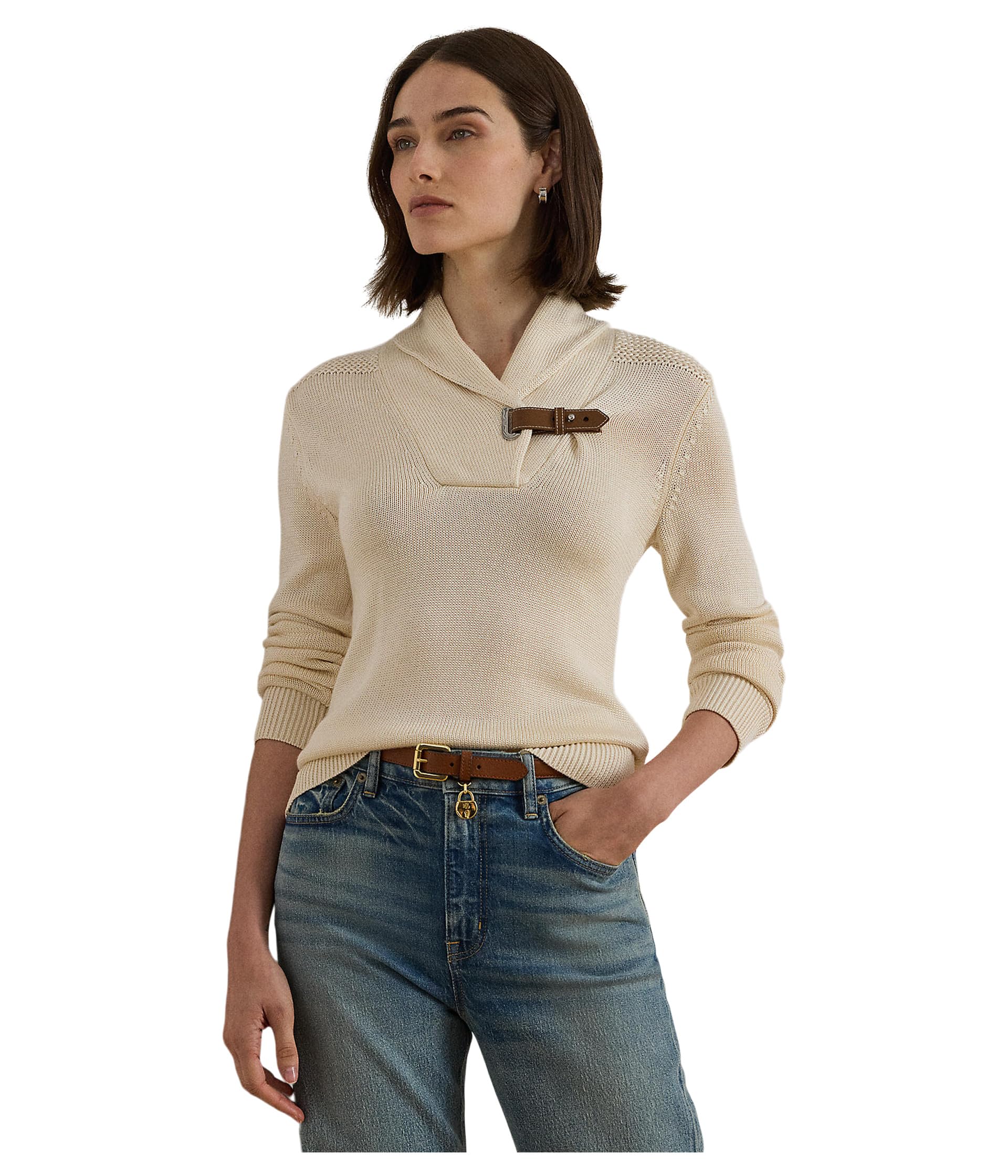 Buckle-Trim Cotton-Blend Sweater