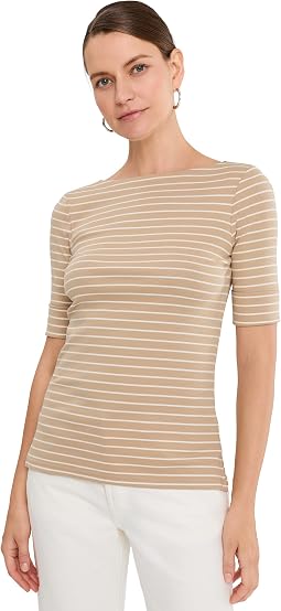 Футболка из полосатого эластичного хлопка Striped Stretch Cotton Boatneck Tee