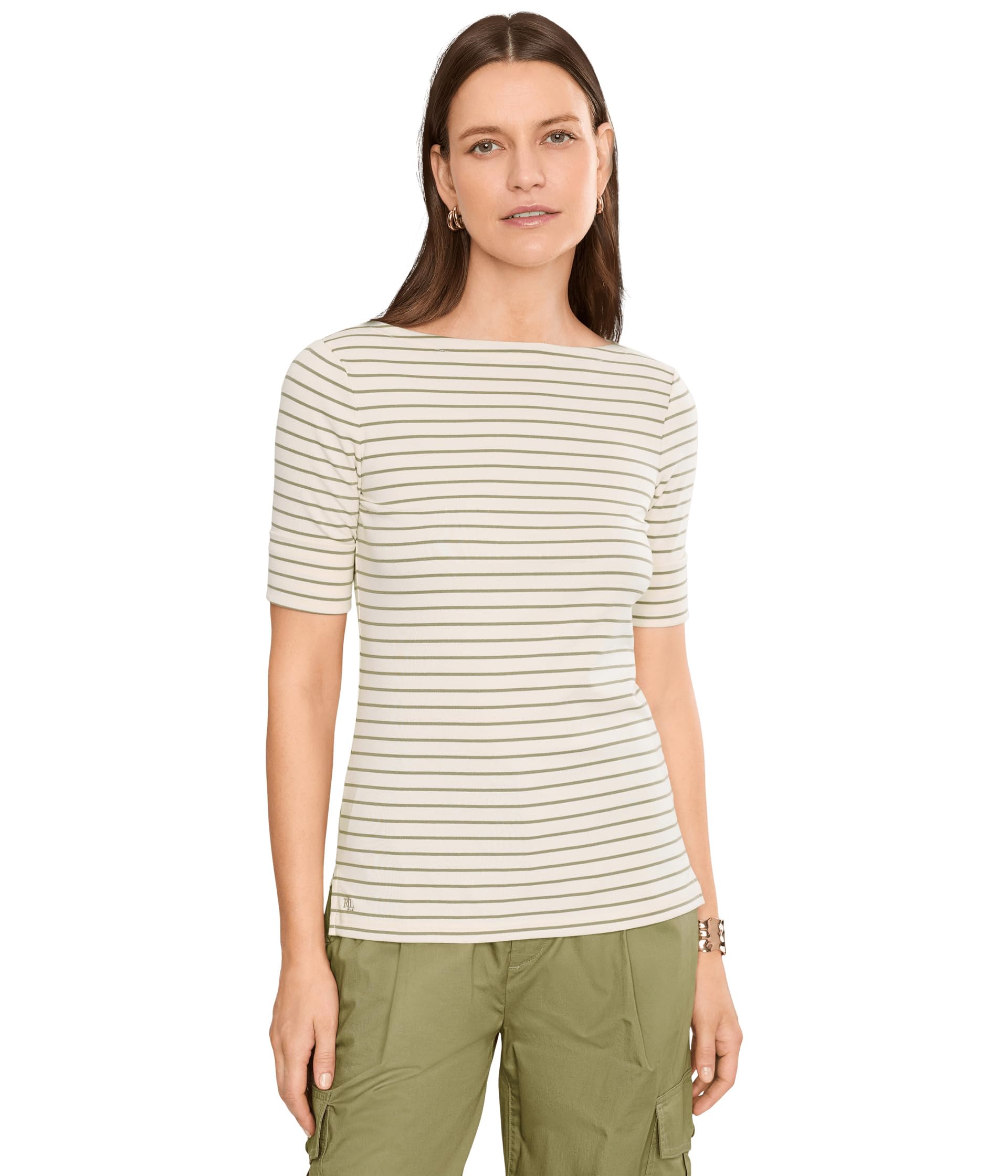 Striped Stretch Cotton Boatneck Tee