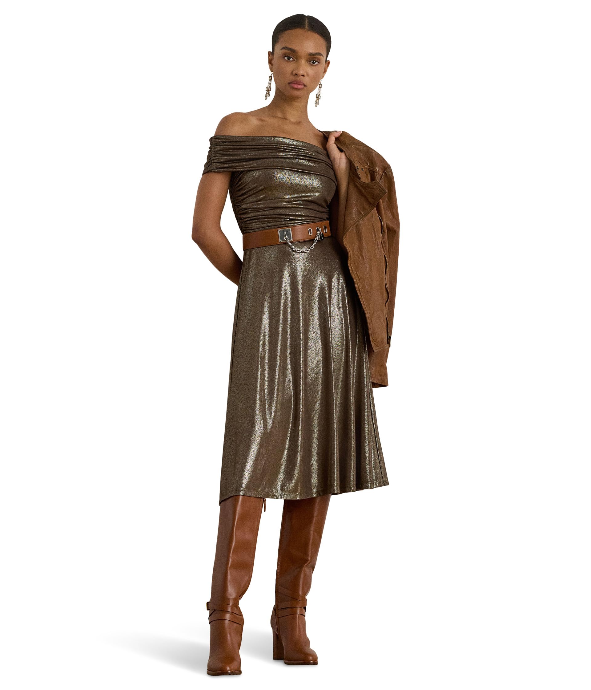 Коктейльное платье Metallic Off-The-Shoulder