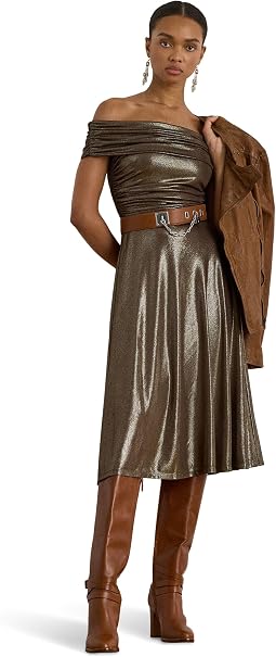 Коктейльное платье Metallic Off-The-Shoulder