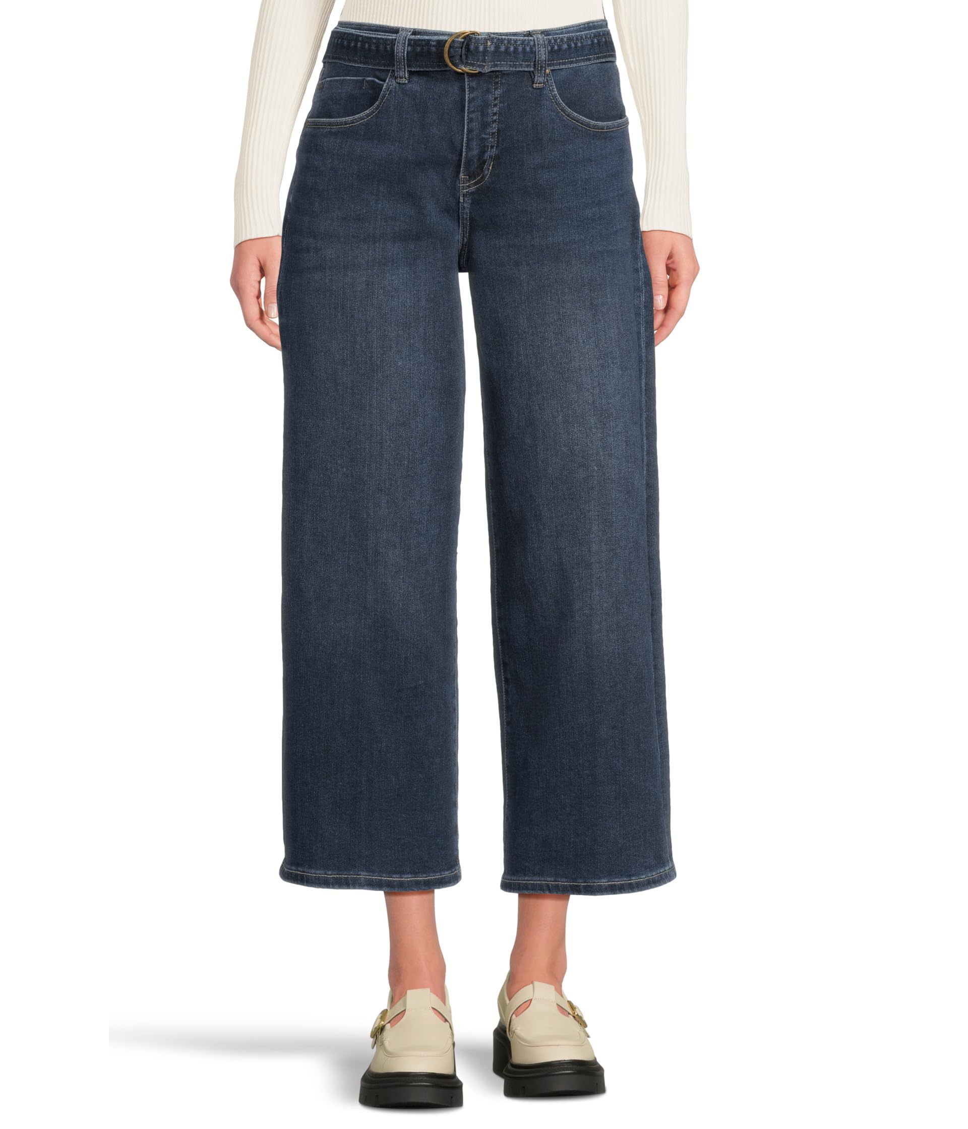 Mid-rise Belted Crop Wide Leg Jeans