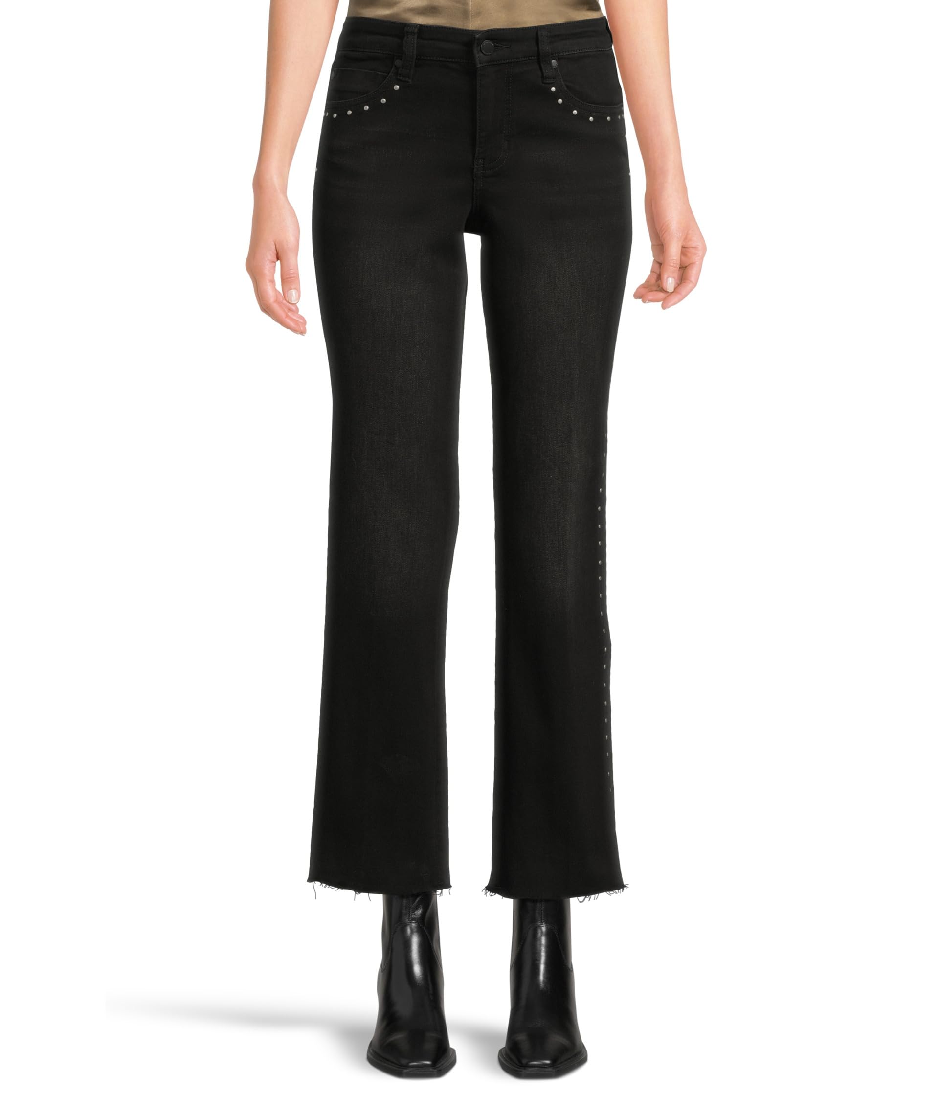 Kennedy Mid-rise Straight Jeans W/ Studs And Cut Hem