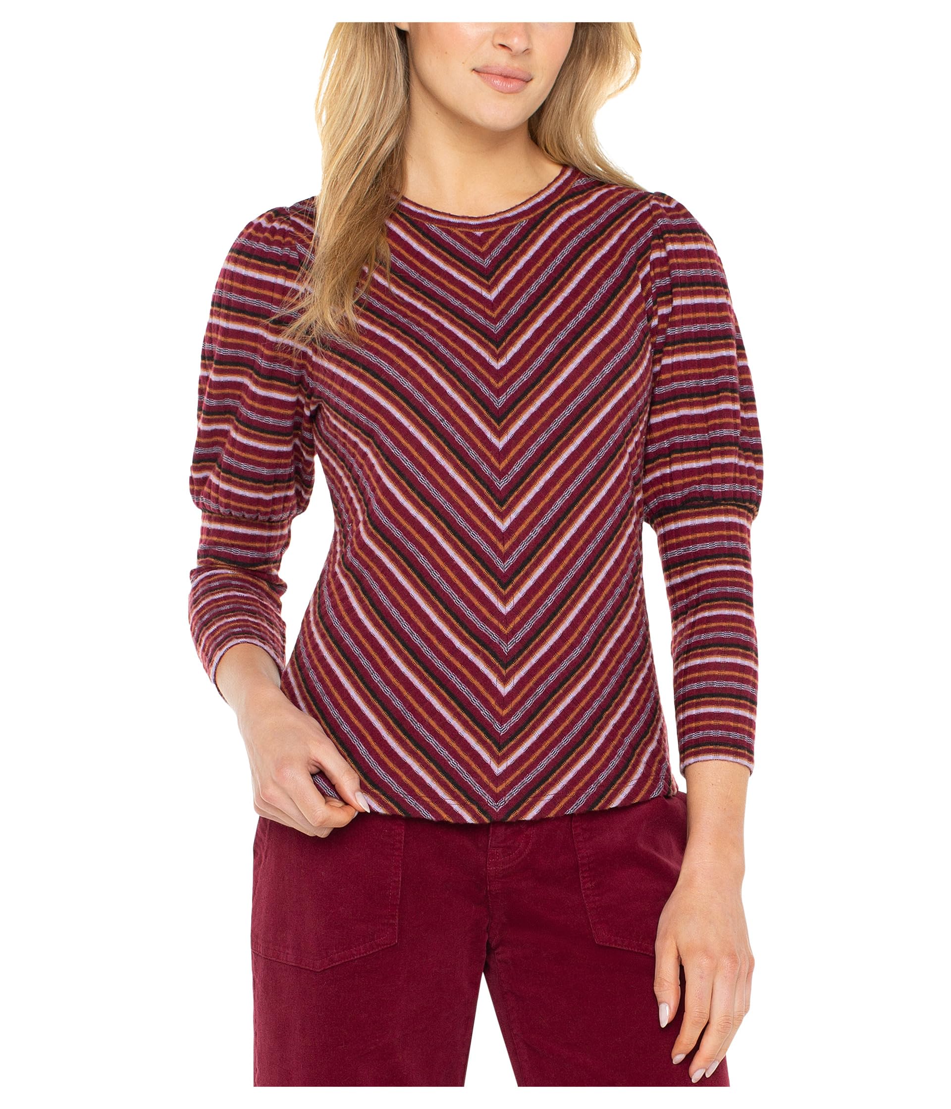 3/4 Juliette Sleeve Crew Neck Knit Top W/ Miter
