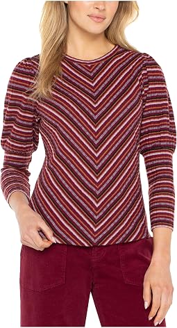 3/4 Juliette Sleeve Crew Neck Knit Top W/ Miter