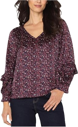 Long Sleeve Woven Blouse W/ Ruffles