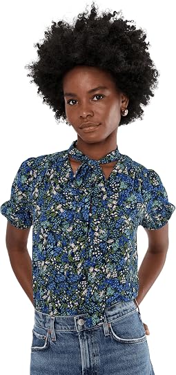 Short Sleeve V-Neck Tie Neck Top CeCe Женский