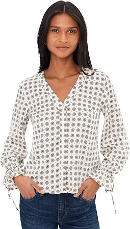 Блузка CeCe V-Neck Button Down Tie Sleeve