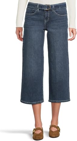 Petite Mid-Rise Belted Crop Wide Leg Jeans 25"
