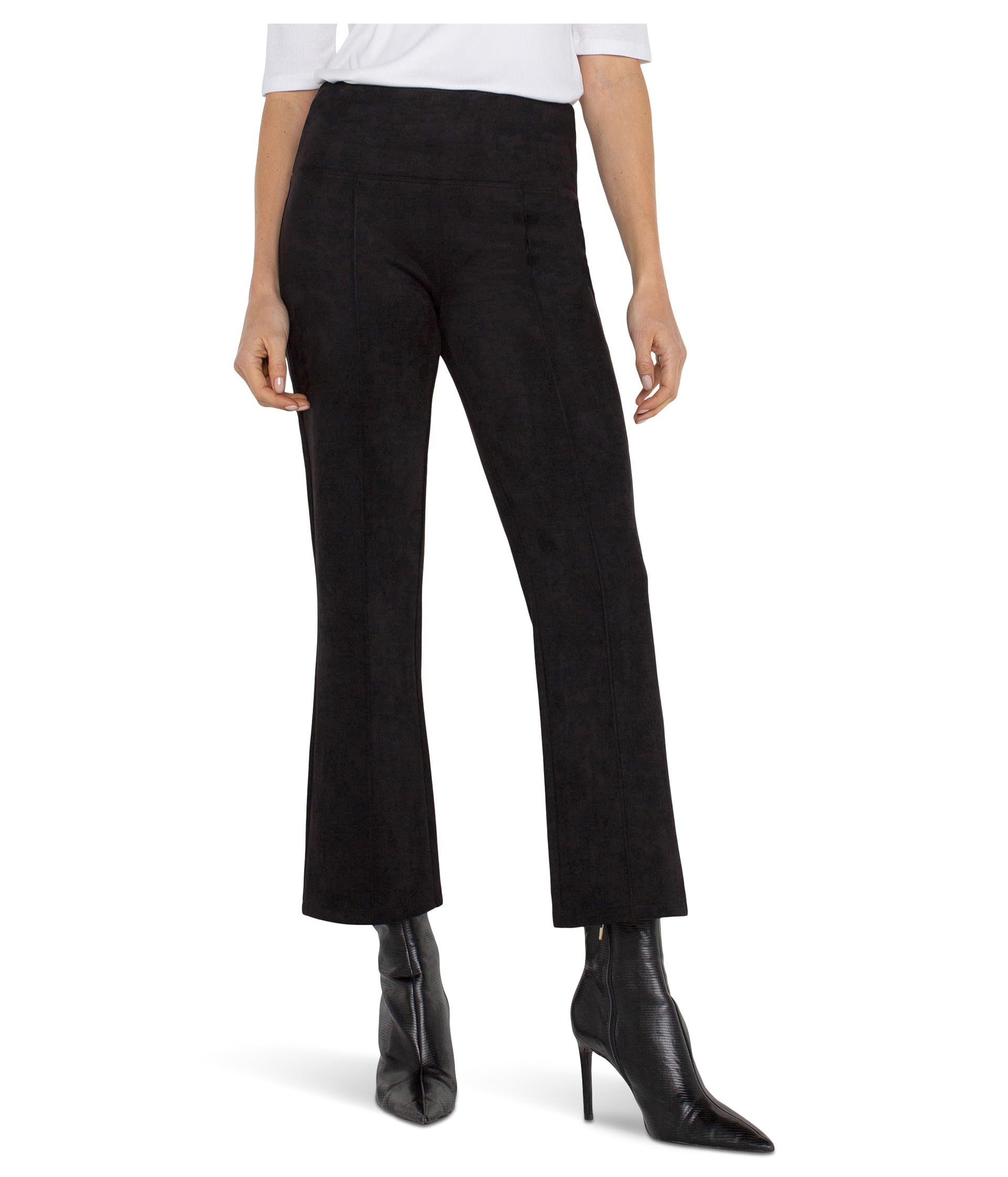 Petite Pearl Mid-Rise Crop Flare Pants w/ Pintucks 25"