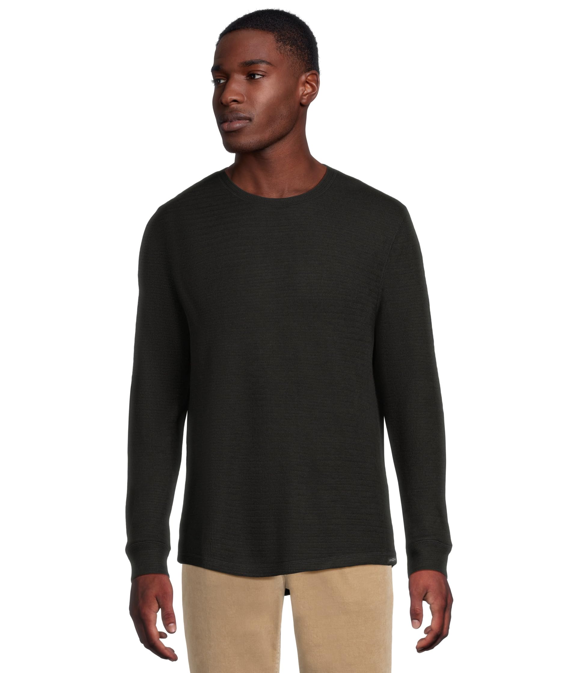 Long Sleeve Textured Double Knit Crew Neck Shirt