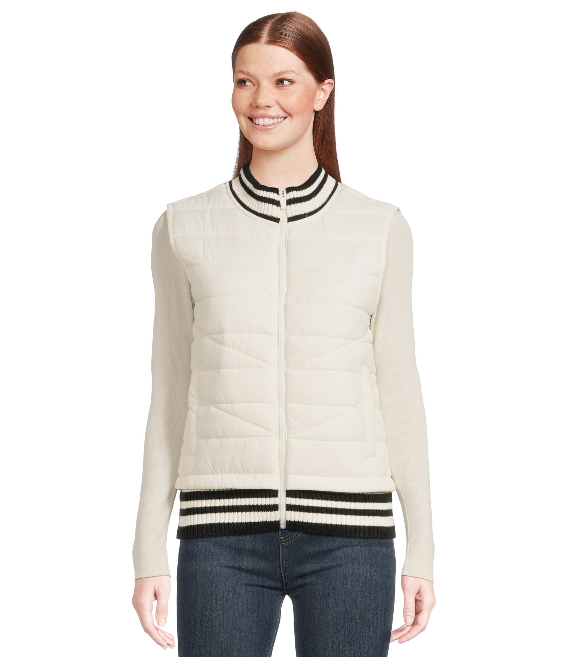 Sleeveless Quilted Front Full Zip Sweater Vest