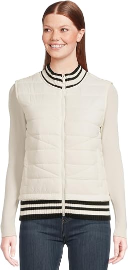 Sleeveless Quilted Front Full Zip Sweater Vest