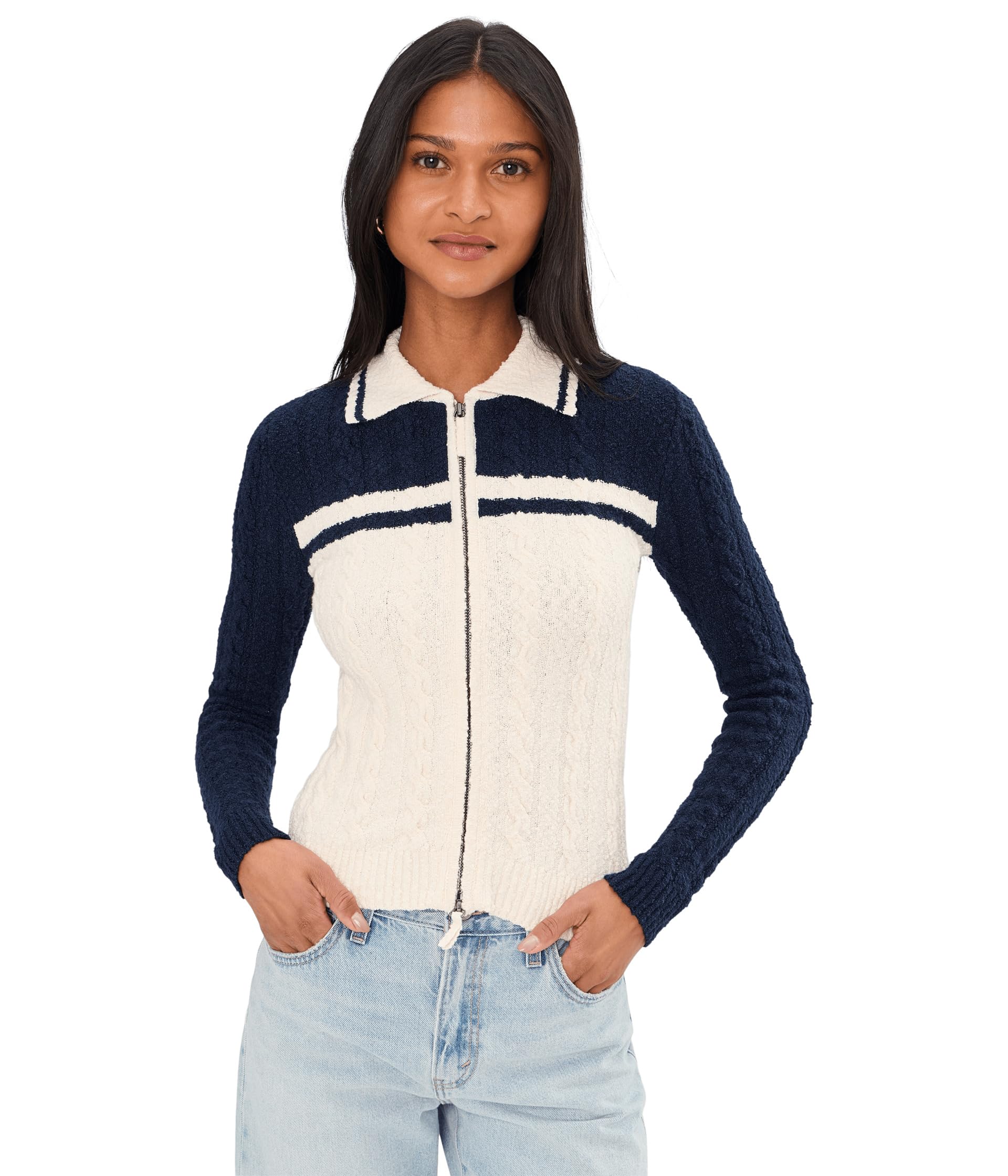 Colorblock Kerry Zip Cotton Boucle Cardigan