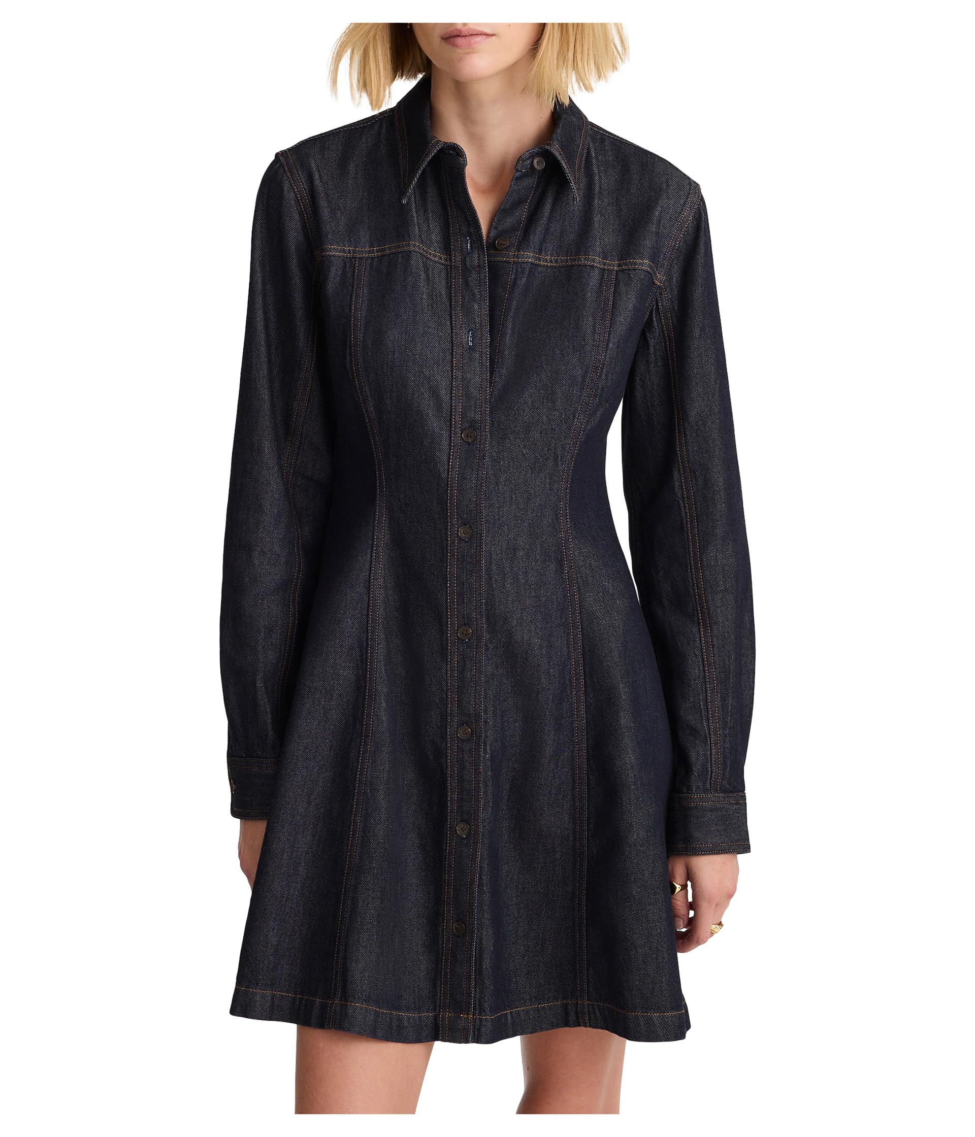 Seamed Shirt Mini Dress In Rinse