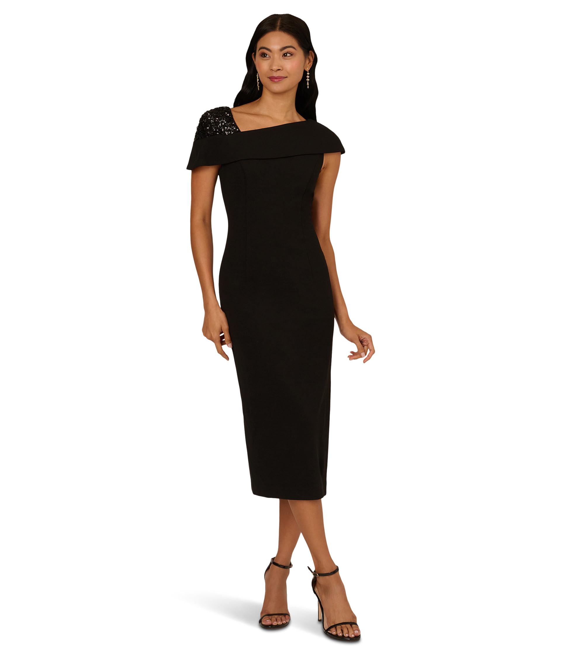 Beaded Crepe Midi Dress