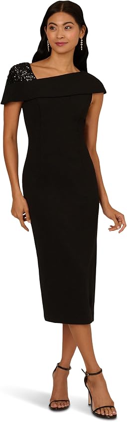 Beaded Crepe Midi Dress
