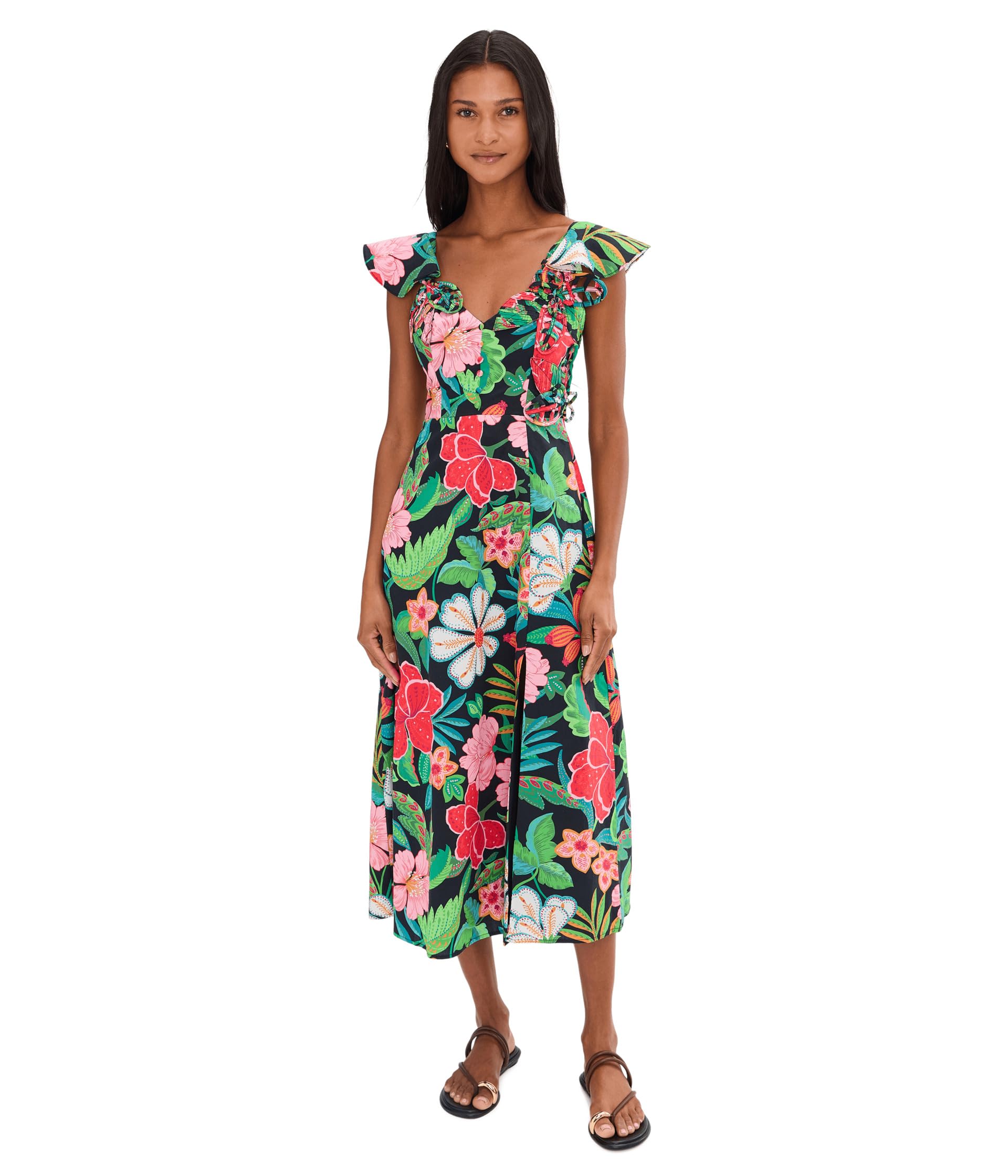 3D Floral Print Midi Dress