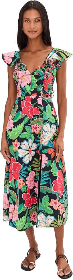 3D Floral Print Midi Dress