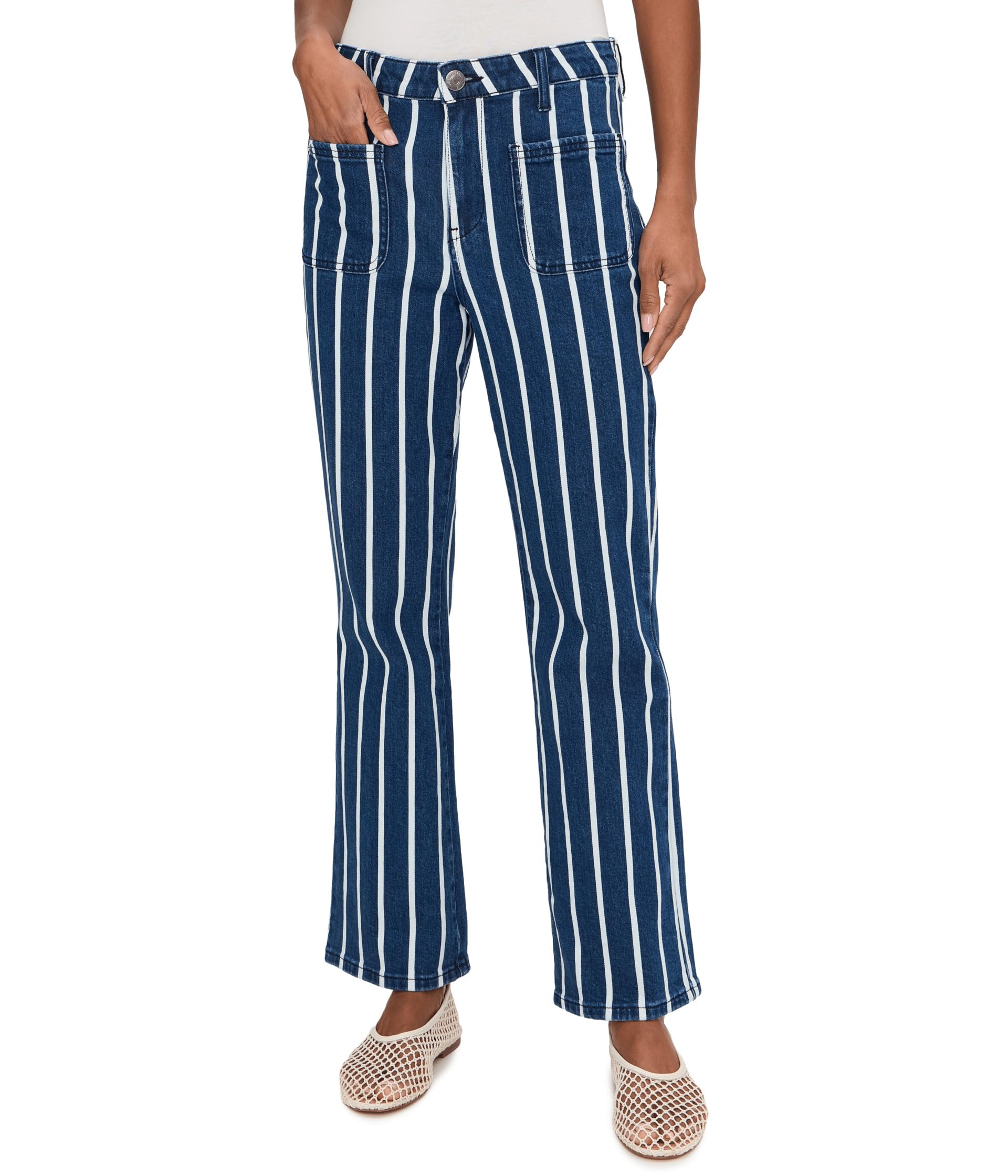 Kelsey-High-Rise Ankle Flare With Patch Pocket in Indigo/White