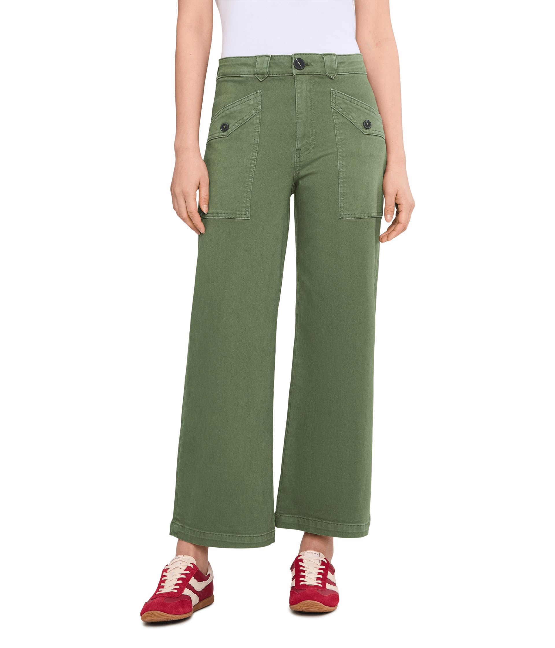 Meg High-Rise Wide Leg Pants With Pocket Front And Back in Dill