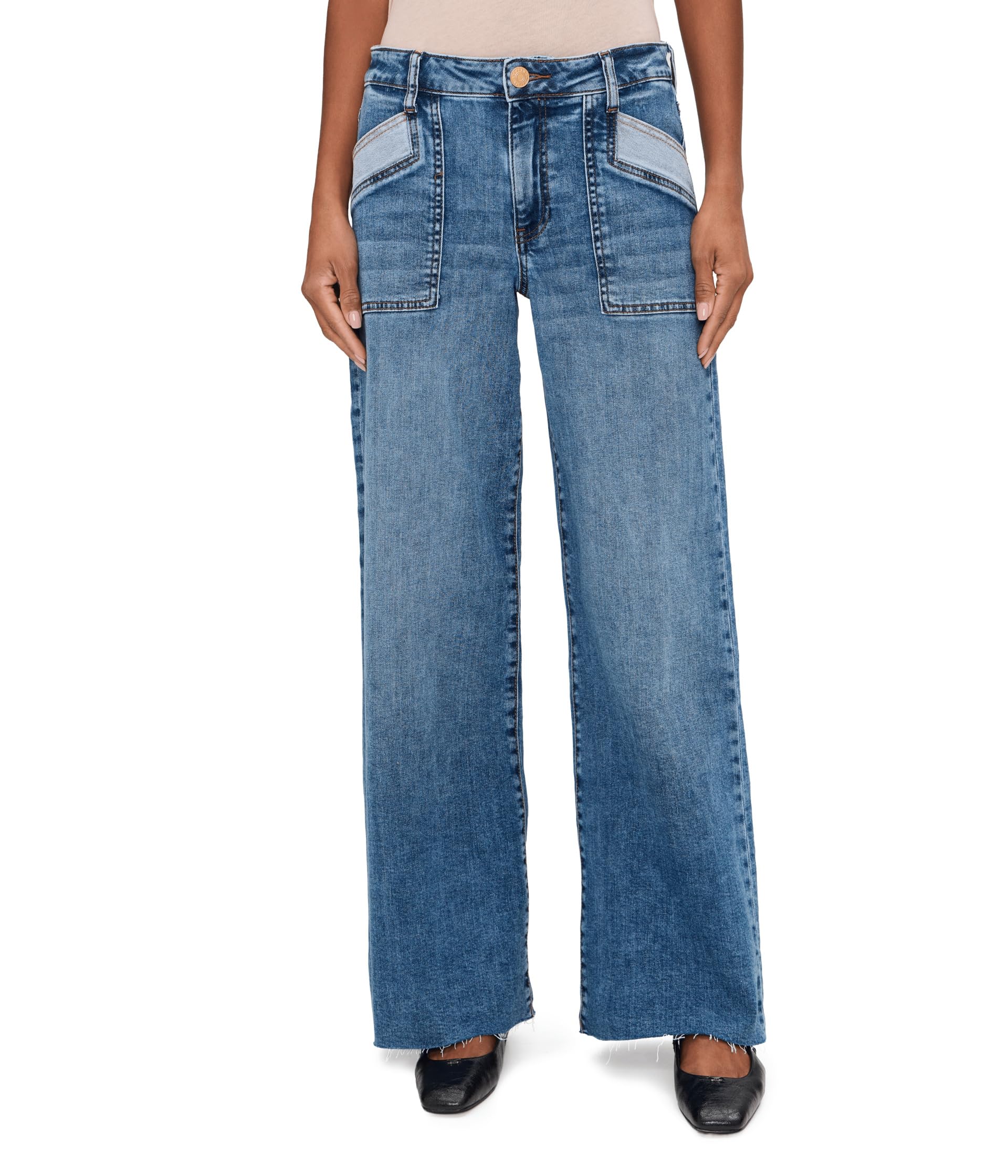 Maya High-Rise Porkshop Front Pockets Wide Leg Raw Hem in Success
