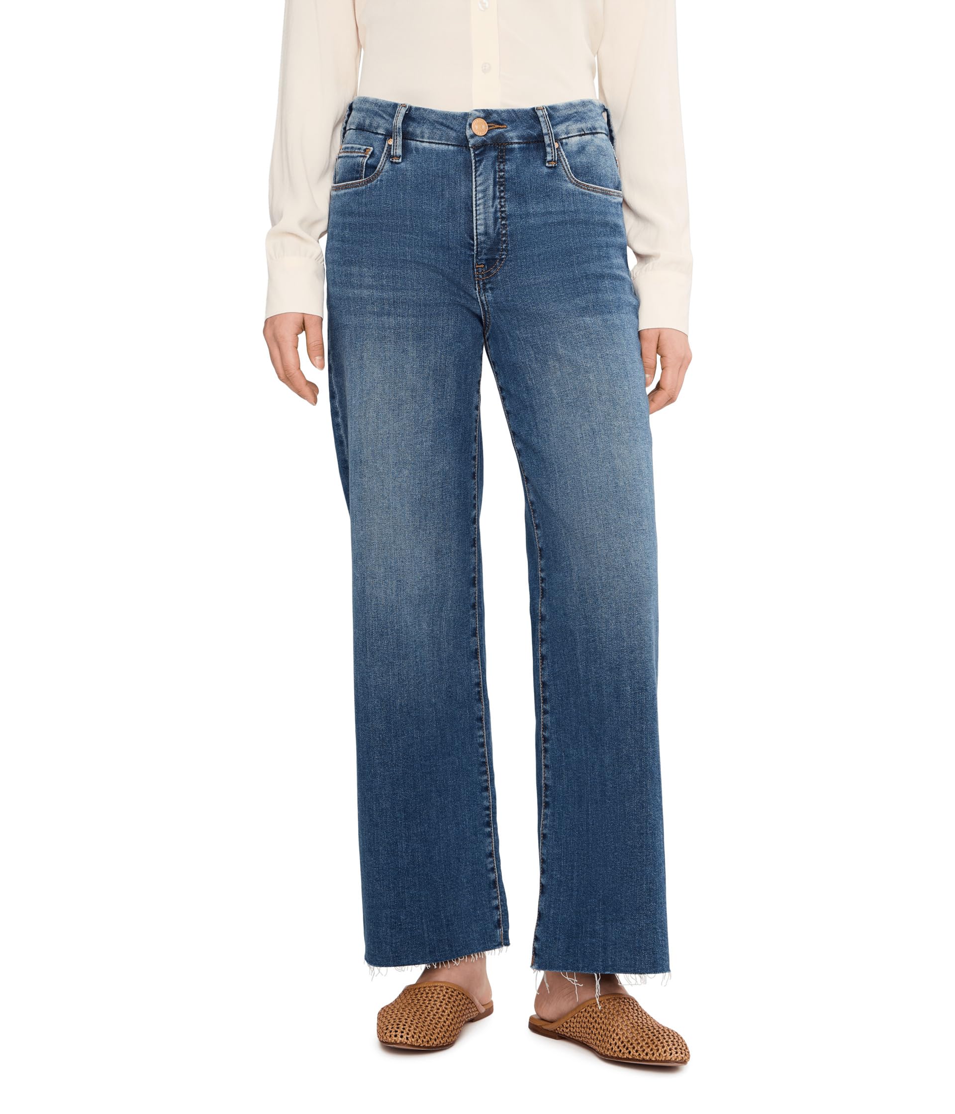 Женские джинсы KUT from the Kloth Meg High-Rise Fab Ab Wide Leg Raw Hem-Long Inseam in Rad