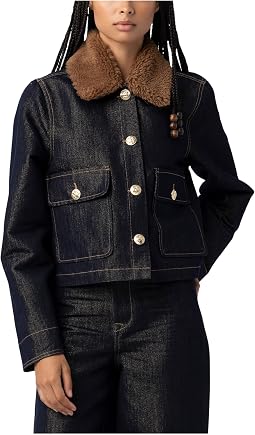 Джинсовая куртка Blank NYC Metallic с воротником Faux Sherpa в синем цвете