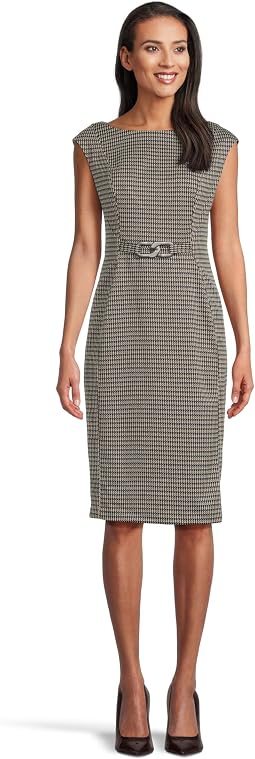 Calvin Klein Cap Sleeve Ponte Belted Sheath платье