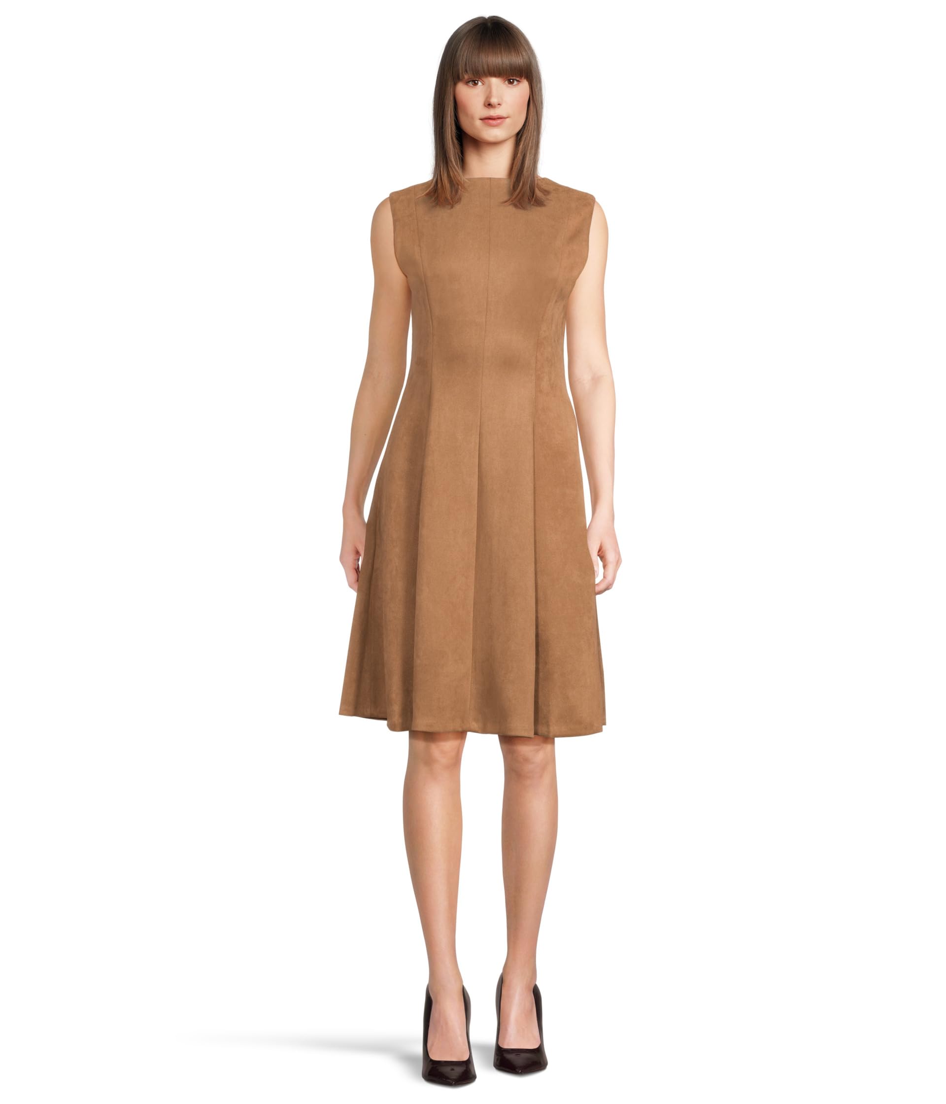Sleeveless Zipper Suede Aline