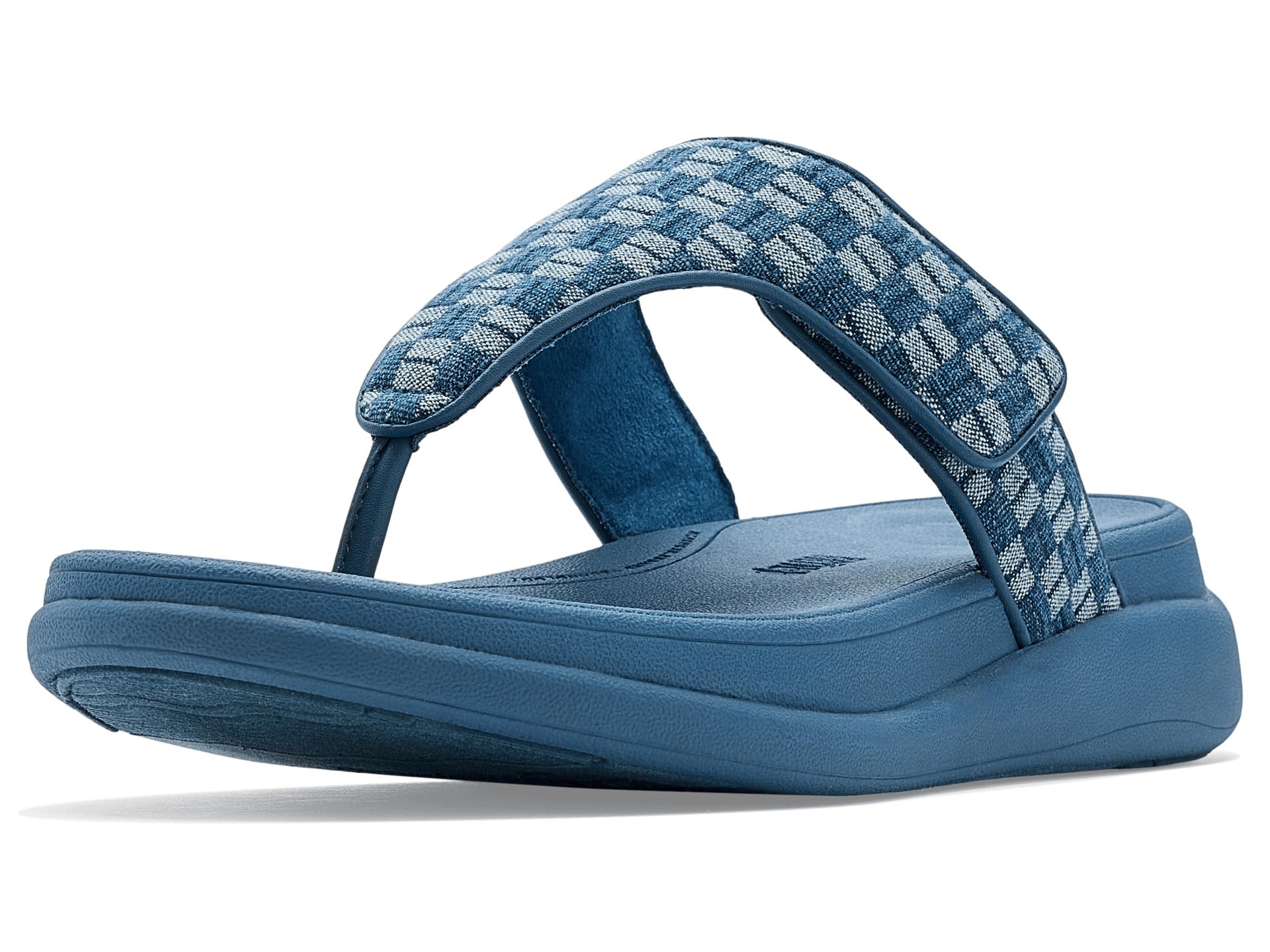 F-Mode Go Adj. Checkerboard-Denim Toe-Post Sandals