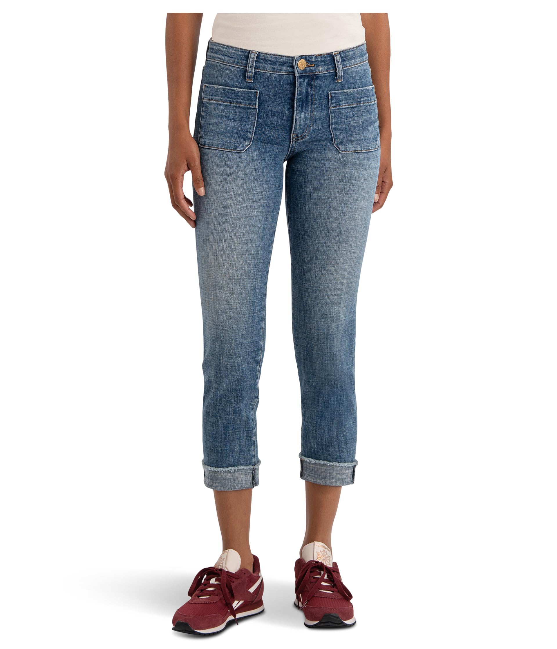 Amy Crop Straight Leg- Roll Up Fray Front Patch Pockets