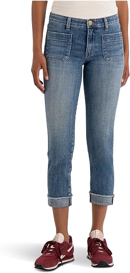 Amy Crop Straight Leg- Roll Up Fray Front Patch Pockets