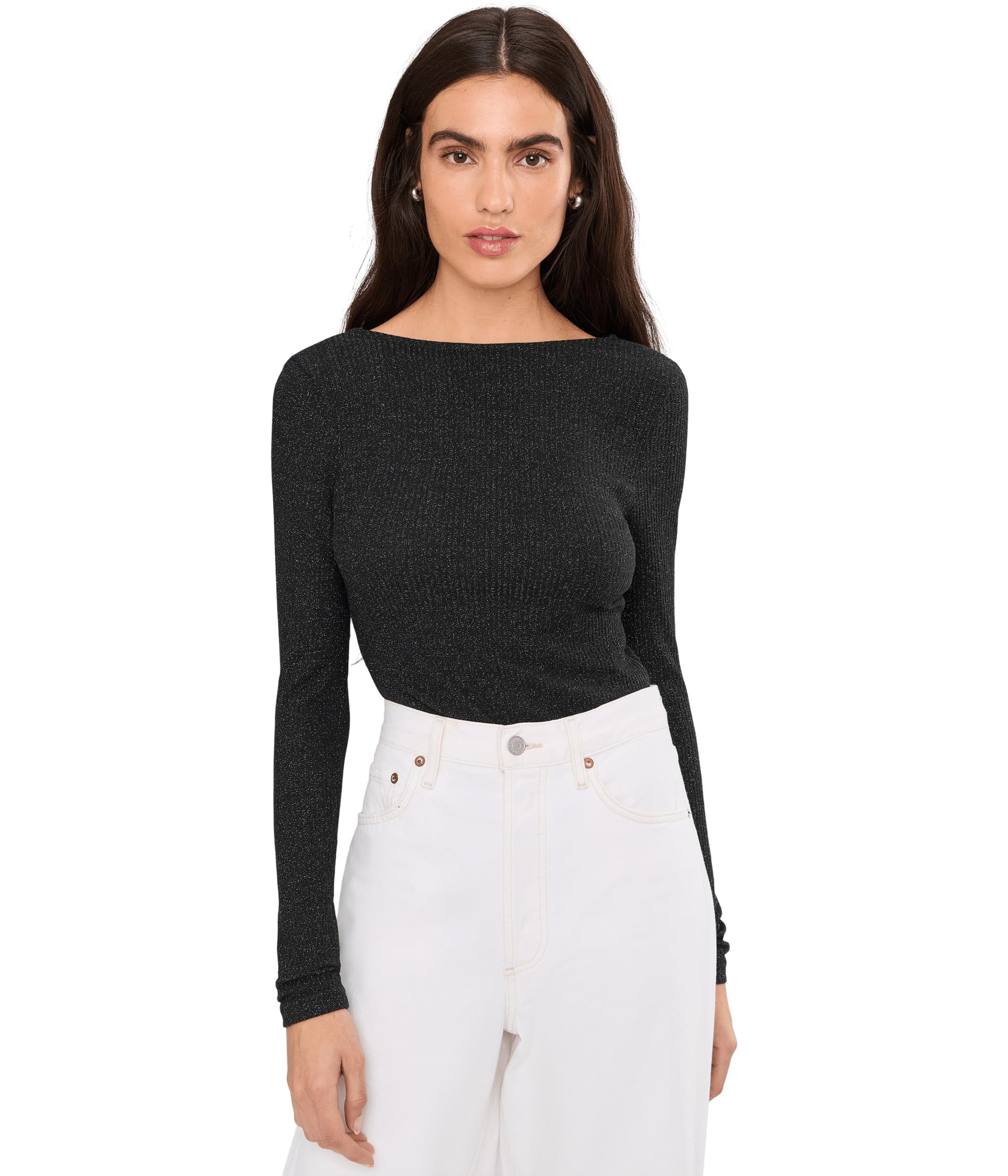 Bria Long Sleeve Open Back Snit Rib Sparkle