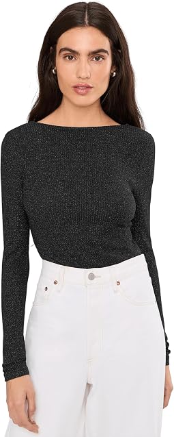 Bria Long Sleeve Open Back Snit Rib Sparkle
