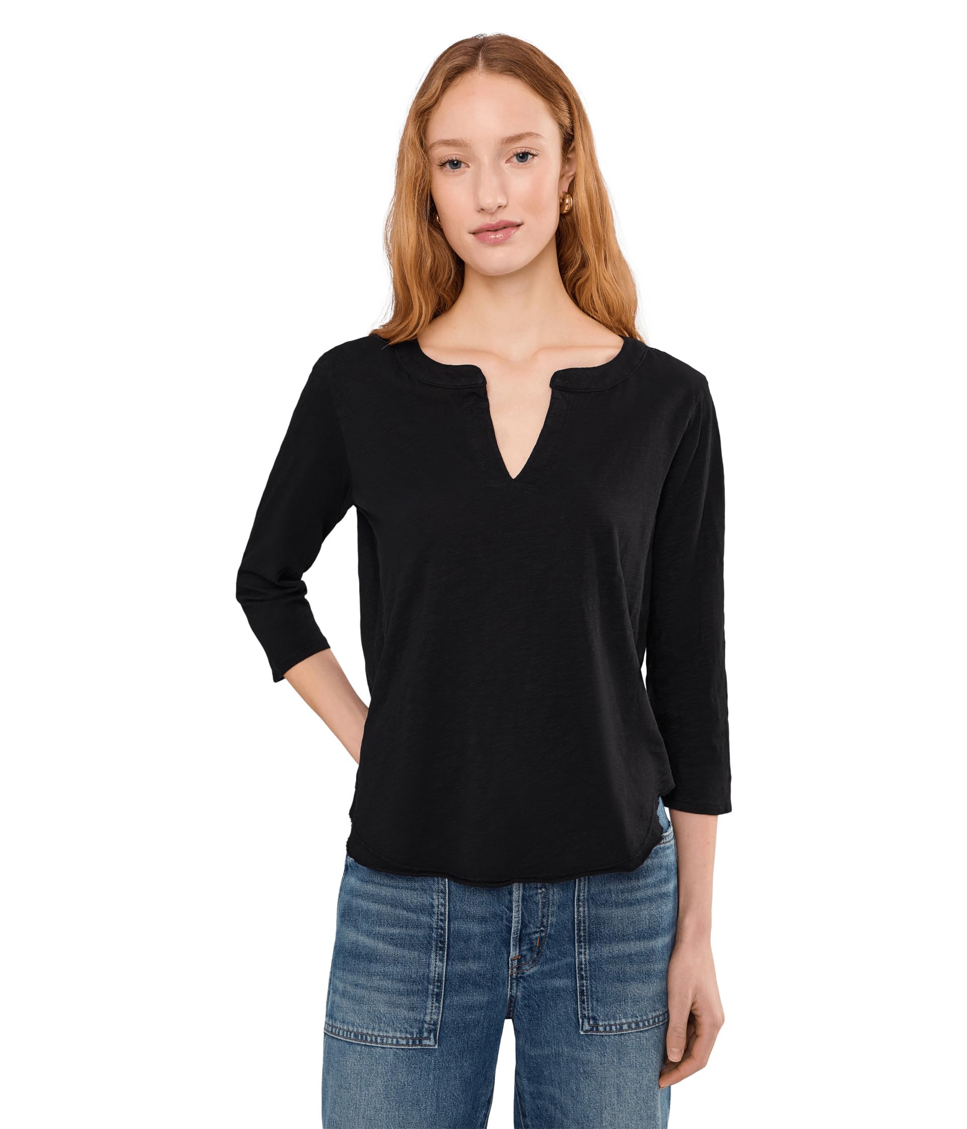 Футболка 3/4 Sleeve Split Neck Mandarin Tee