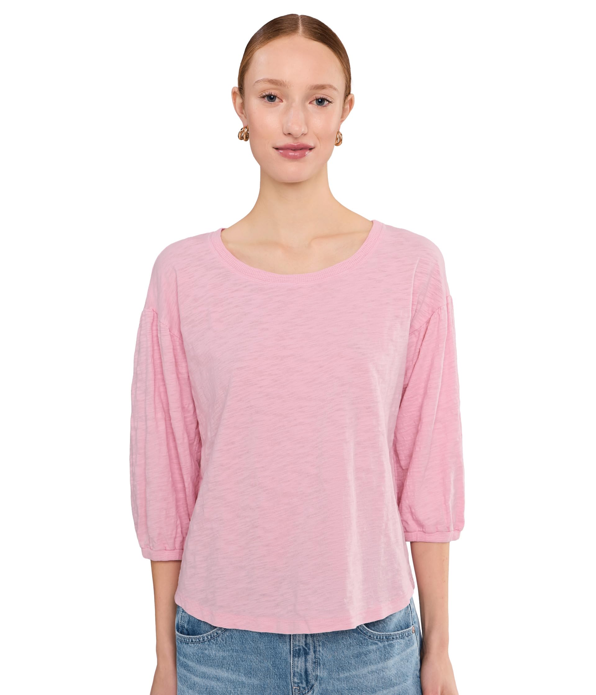 Футболка Mod-o-doc 3/4 Shirred Sleeve Open Crew Neck