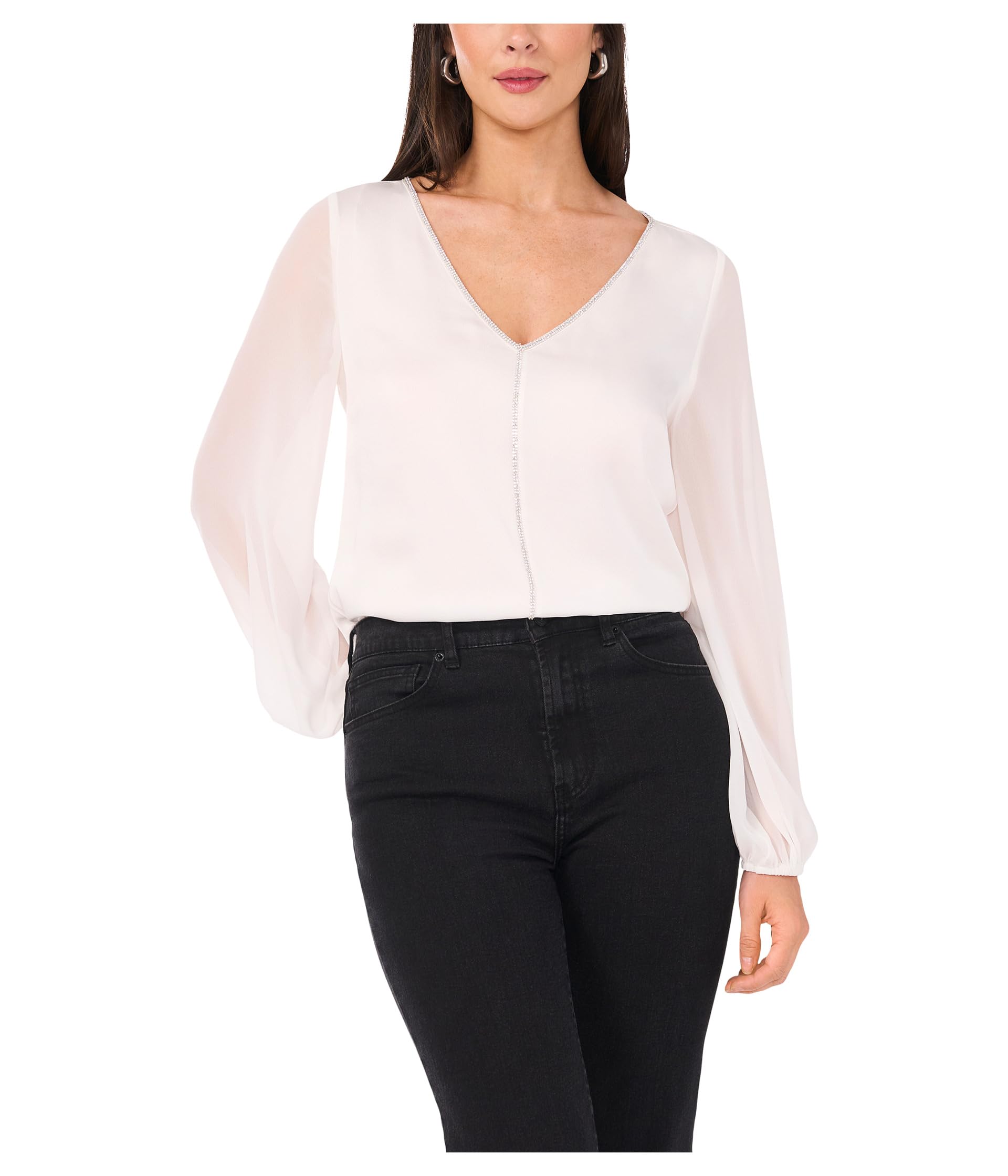 Женская блузка V-Neck Chiffon Sleeve w/ Rhinestone Trim