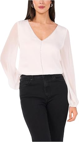 Женская блузка V-Neck Chiffon Sleeve w/ Rhinestone Trim
