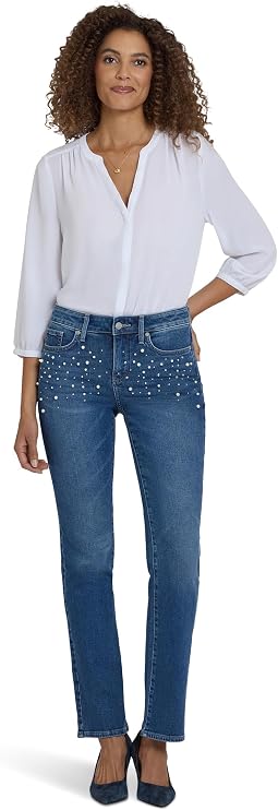 Marilyn Straight Faux Pearl Jeans in Lake Notre-Dame