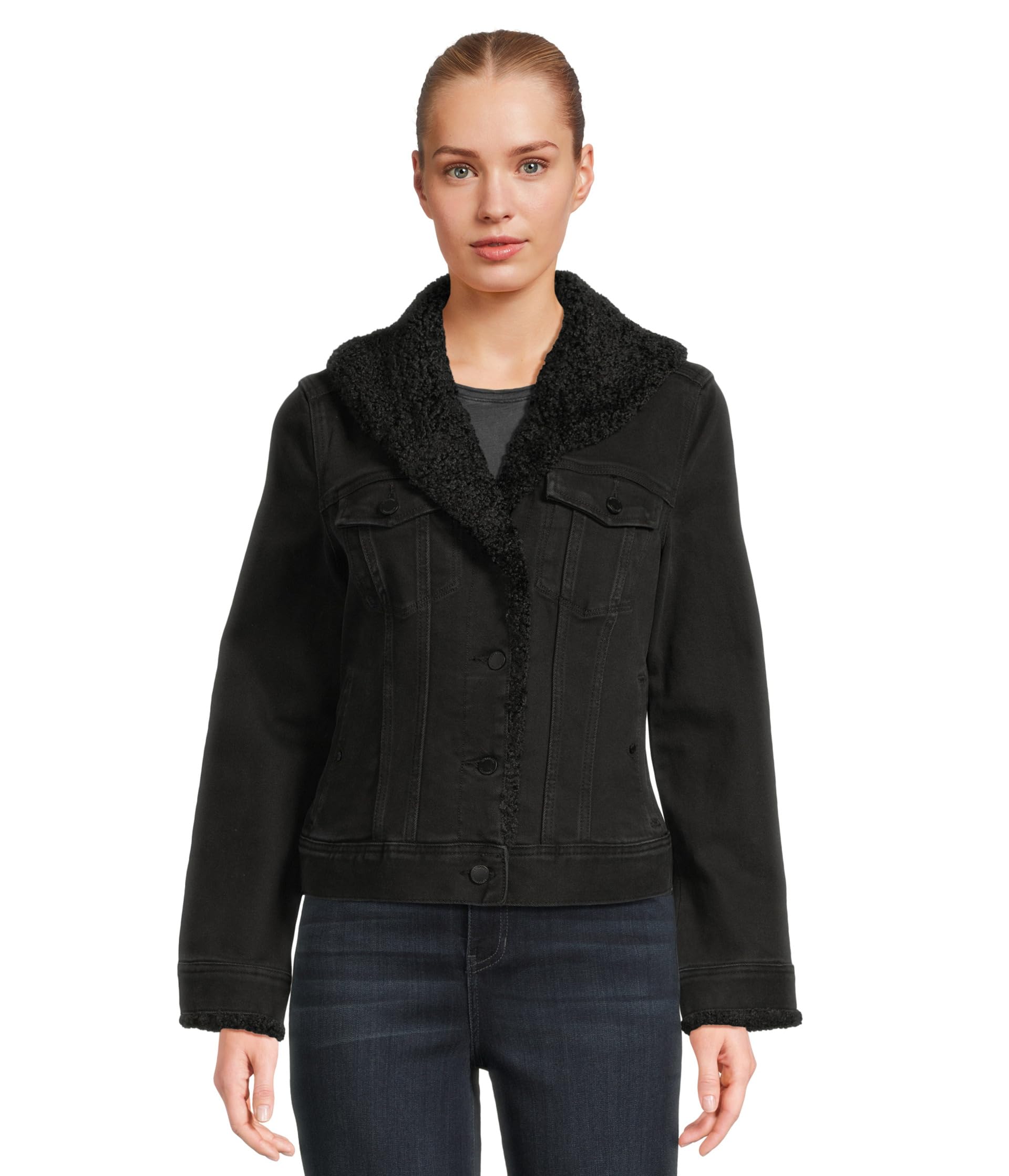 Sherpa Collar Stretch Denim Trucker Jacket