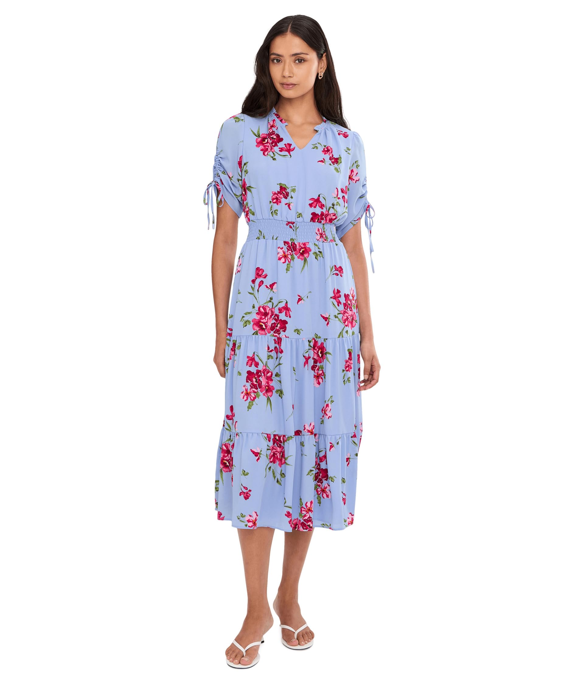 Платье Ruched Short Sleeve Smocked Waist Tiered Maxi Женское