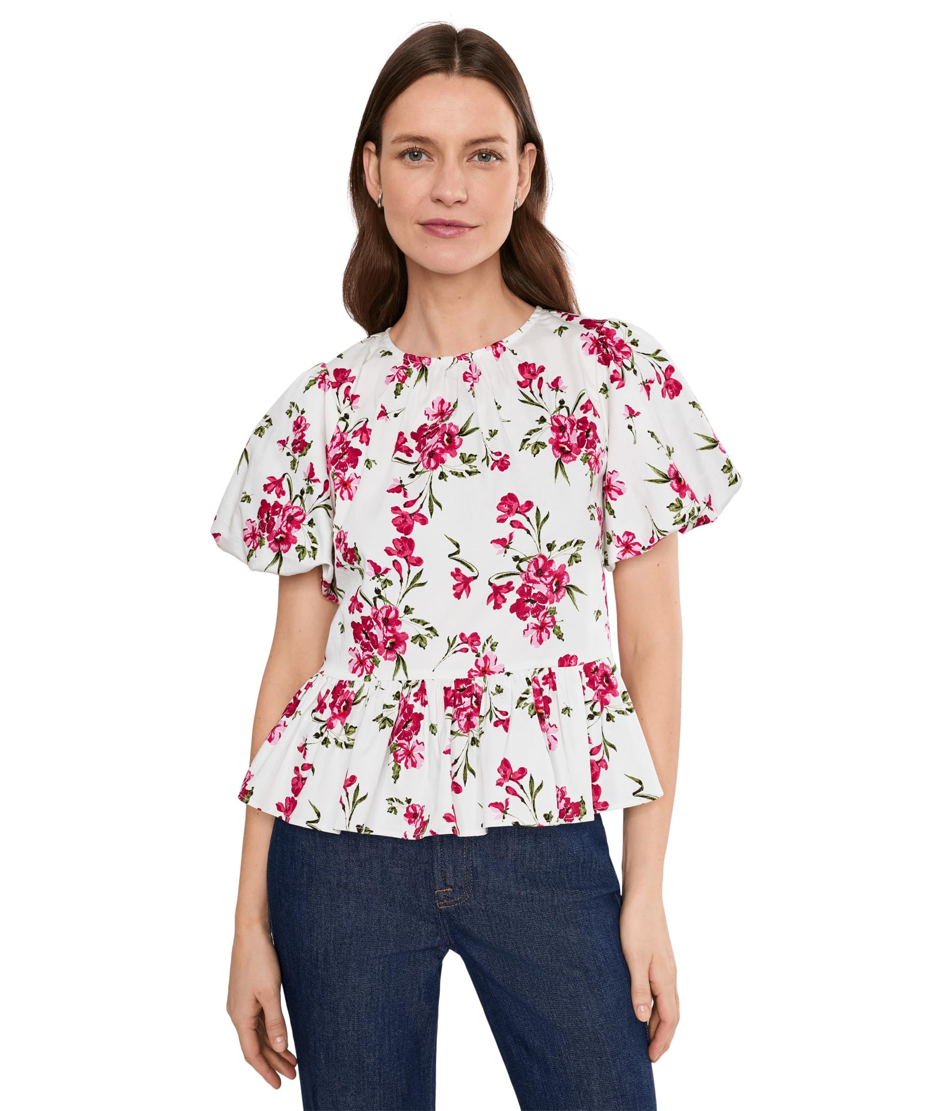 Женский топ Puff Sleeve Shirred Crew Neck