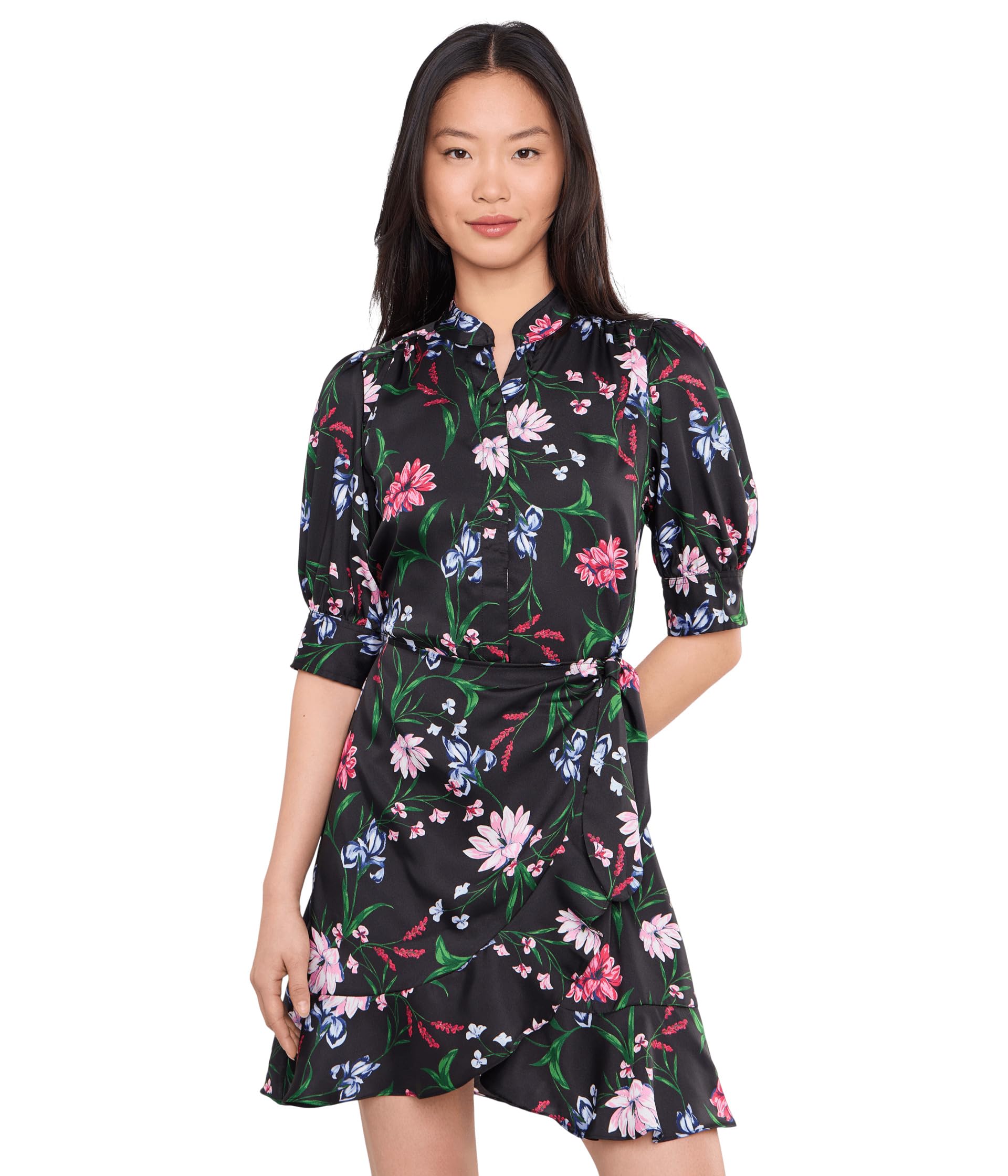Женское платье CeCe Open Collar Short Sleeve Ruffle Wrap Dress